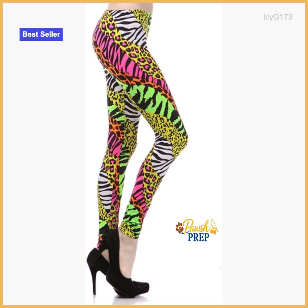 High Rise Animal Print Leggings, Polyester Spandex, Fitted Party Wear